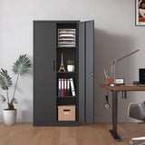 71"H Metal Garage Storage Cabinet, Black Tool Steel Locking Cabinet with Doors and 3 Shelves, Tall 81017127