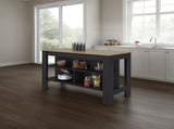 Ruso Kitchen Island, 3 Spacious open Shelves, Modern Design, Black Wengue / Natural Oak B097P474318