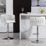 360&deg Fabric cover Swivel Bar Stools Set of 2, Adjustable Counter Height Bar Chairs with Woven Back & W2215P184992