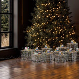 Lighted Iridescent Gift Boxes Set of 3, Pre-lit Nestable Present Boxes Ornament with 140 LED Warm 52441280