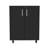 Multistorage Cabinet 35" H, two doors, two interior shelves, four wheels, Black B097133012