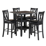 Black Finish 5pc Counter Height Set Dining Counter Height Table with Lower Shelves and 4x Chairs Set B011P194586