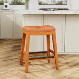 24" Counter Stool, Natural Finish, Saddle Leather Seat B04660609