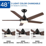 ZNTS 48 In Intergrated LED Ceiling Fan Lighting with Brown Wood Grain ABS Blade W1367P171191