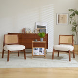 Modern Beige Lounge Chair with Woven Backrest, Sturdy Wooden Frame, Minimalist and N767P241728B