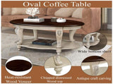 42'' oval wood coffee table for Living Room, 2-Tier Solid Wood Cocktail Table with Open Storage W1202P164014