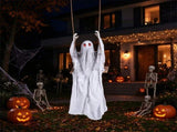 6.6ft Animated Swinging Hanging Ghost Halloween Prop, Sound & Button Activated with Flashing Red 24328914