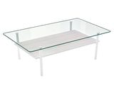 Modern Rectangular Glass Coffee Table with Tempered Glass Top and Wood Shelf, 38.6-Inch 33882825