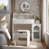 White Vanity Desk with 360&deg Rotated Mirror and Adjustable Lights, Girls Makeup Vanity Table with W1706P236678
