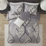 7 Piece Cotton Printed Comforter Set Grey Cal King B03597029
