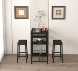 Dining Table Set for 2 with 3 Large Storage Shelves, Kitchen Stools Upholstered PU Leather, 3 Piece W2129P297195