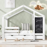 Full House Bed with Blackboard and Drawers, Two assembly options, White 38015791