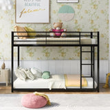 ZNTS Twin over Twin Metal Bunk Bed, Low Bunk Bed with Ladder, Black 39848515