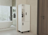 White Linen Cabinet with Open Storage and 2 Doors B062P323178