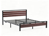 Full Size Metal Wood Platform Bed Frame, 3-Panel Reddish Brown Wood Grain Headboard with LED Light & 84757883