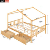 Full Size House Platform Bed with Two Drawers,Headboard and Footboard,Roof Design,Natural WF292923AAD