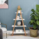 Solid bamboo wood oxford "A" frame ladder display bookshelf W28222283