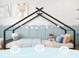 Black House Shaped Twin Size Kids Metal Bed with Side Rails, Platform Bed No Box Spring Needed, Safe 35174809