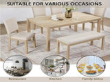 6 Piece Dining Table Set with Bench, Wooden Rectangular Kitchen Table Set with Bench and 4 16237770