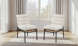Lahni White Boucle Fabric Set of 2 Dining Chair with Black Iron Legs B061P234546