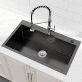 Stainless Steel Kitchen Sink, 32x19 Single Bowl, Overmount Handmade Sink in Black, with US 47918977
