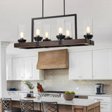 ZNTS Matte Black / Wood Grain Metal Chandelier Fixture, 6 lights Ceiling Pendant light for Living Room, W1592P175987