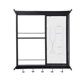26x5.1x28.3" Black Floating Wine Bar Shelf with Glass Holder and Display Shelves W2078P223144