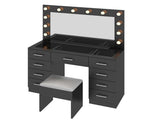 9-Drawer Table Set with 12 Tri-Color LED Lights and Power Strip Glass-Topped Particleboard 13045522