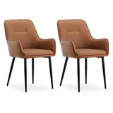 Faux Leather Dining Chairs set of 2, Accent Arm Chair, Metal Steel Frame, Brown 73422630