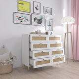 White Color 8 Drawers Chest of Drawers with Rattan Drawer Face Golden Legs and Handles W2139142764
