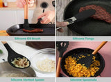 11Pcs Silicone Cooking Utensil Set Heat Resist Wooden Handle Silicone Spatula Ladle Spaghetti Server 04943174