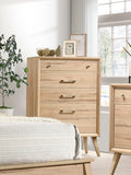 ZNTS Mid-Century Modern Design Natural Oak Finish Chest of 5 Drawers Nickel Tone Classic Style Bedroom B011P224818