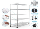 5 Tier 7500lbs Heavy Duty Adjustable Storage Rack Metal Shelf Wire Shelving Unit with Wheels & Shelf W155083060