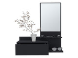 Vienna 23.6" Wide 3-Tier Shelf Floating Mirror Console Table, Full Extension Drawer Black B200P240256