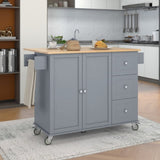 ZNTS Rolling Mobile Kitchen Island with Solid Wood Top Locking Wheels,52.7 Inch Width,Storage Cabinet 70466023