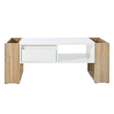 ON-TREND High Glossy Coffee Table with 2 Drawers, Practical Two Tone Center Table with Hidden N721P205792K