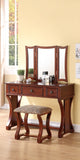 Unique Modern Bedroom Vanity Set w Stool Foldable Mirror Drawers Cherry Color MDF Veneer 1pc Vanity B011111842