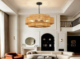 21.65" 2-Tier Black Paper Rope Chandelier, 6xE26 Max 60W Pendant Light with Adjustable Hanging Chain W6558P574568