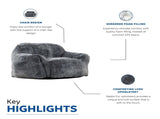Soft Memory Foam Bean Bag Sofa Chair with Armrest, Modern Living Room Bean Bag, Blue Gray B2741P330122