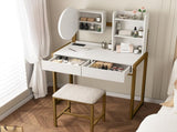 Small Vanity Desk with Mirror and Lights, Makeup Vanity Table with LED Mirror, 3 Lighting Modes, W3587P462322