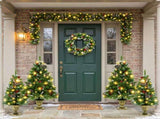 6-Piece Christmas Tree Set 4 Trees with Sturdy Bases, 1 Pre-Lit Wreath, 1 Garland, Warm White N710P513660F