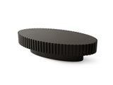 Oval Coffee Table Handcrafted Relief Sturdy Pedestal Wooden Olive-Shaped Tea Table for Living Room W3081P255089