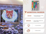 36in Pre-lit Outdoor Christmas Wreath Decoration, Lighted Metal Wreath with Red Bow, Remote Control 78170897