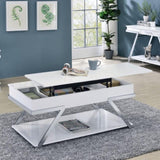 ZNTS Contemporary Style White 1pc Coffee Table Lift Top Design High Gloss Finish Chrome Frame Living Room B011P207454