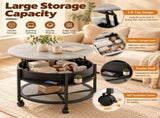Lift Top Round Coffee Table with RGB LED Lights, Mobile Wheels & Hidden 76070231