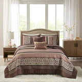 5 Piece Jacquard Quilt Set with Throw Pillows Red King/Cal King B03597548