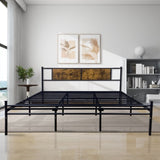 KING Bed Frame with Wood Headboard & Footboard,Metal Platform Queen Size Mattress Foundation Strong W3286P308744