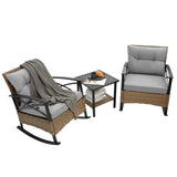 ZNTS 3pcs rocking rattan set wholesale leisure chair outdoor rattan rocking chair set grey W640134152