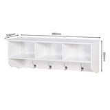 White Entryway Wall Mounted Coat Rack with 4 Dual Hooks Living Room Wooden Storage Shelf 30412851