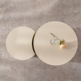 Round Coffee Table Handcrafted Relief Sturdy Pedestal Wooden Olive-Shaped Tea Table for Living Room W3081P255150